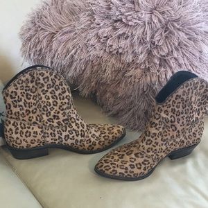Nicole. Leather Leopard Ankle Cowboy Booties